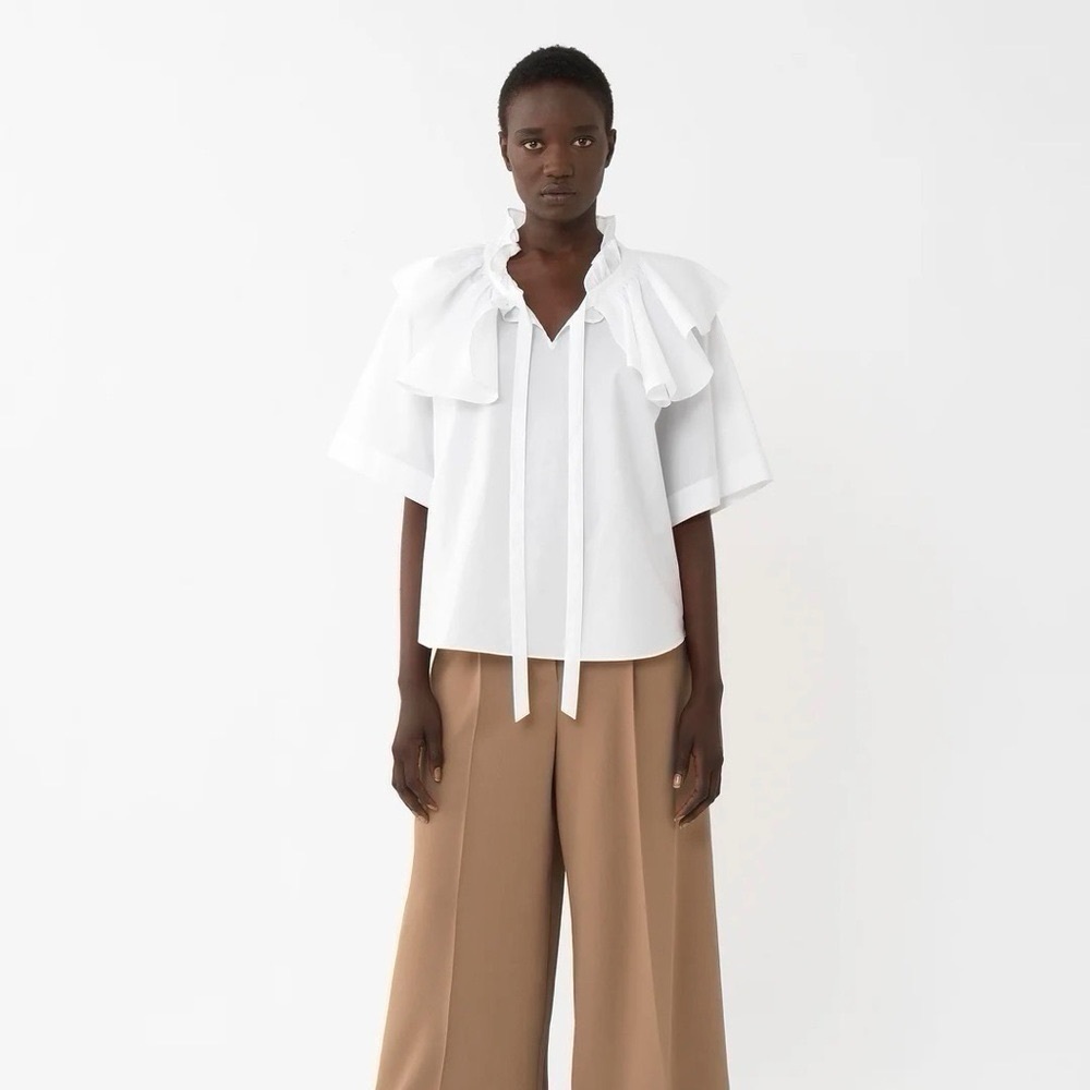 NEW See By Chloe Women’s White Cotton Poplin Short Sleeve Blouse Top Size 8 - Picture 3 of 9